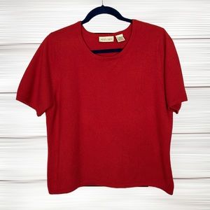 APOSTROPHE Vintage Red Cashmere Short Sweater Short Sleeves Crew Neck L